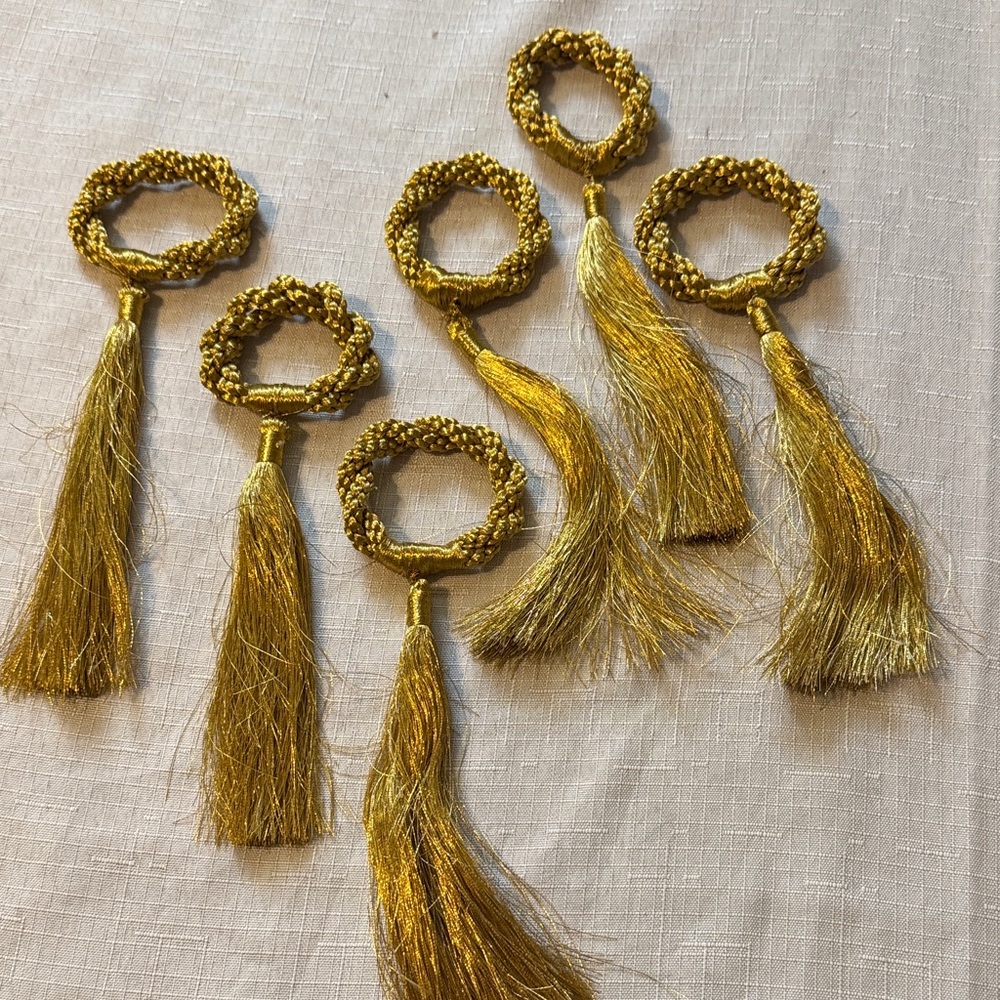 Source Unknown Gold Metallic Tassel Napkin Rings - Set of 7